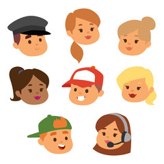 Eemotion vector people faces cartoon emotions avatar illustration. Woman and man emoji face icons and emoji face cute symbols. Human people emoji face happy emoji facial character symbols