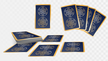 Set of cards, a deck of playing cards or tarot on a transparent background. Card reading