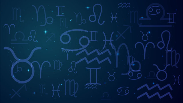 Signs of the zodiac in night sky, astrology, esotericism, prediction of the future.