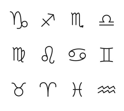 Set of signs of the zodiac on a white background, astrology, esotericism, prediction of the future.