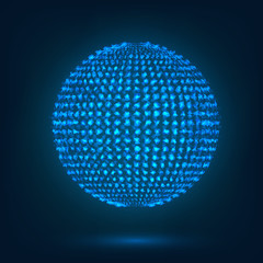 Blue glowing sphere of particles. Abstract element on a dark background