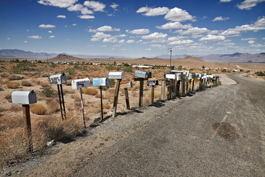 Row Of Mailboxes On Rural Street