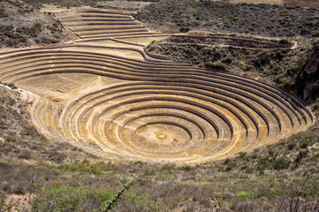 Fototapeta na wymiar Mysterious Moray Agricultural Terraces of the Incas, Cusco Peru.