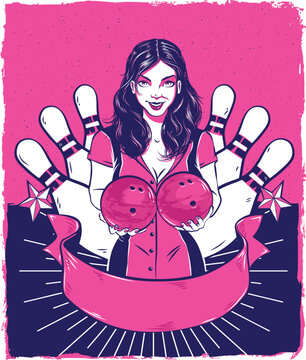 Bowling Girl Holding Balls Suggestively