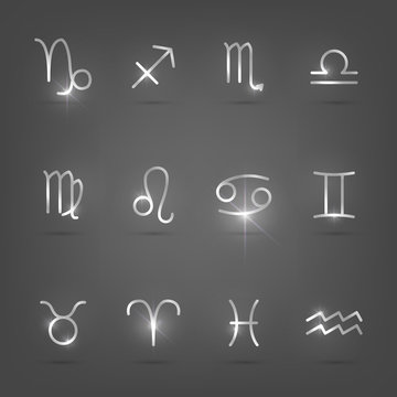 Set of silver zodiac signs