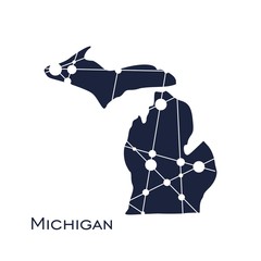 Image relative to USA travel. Michigan state map textured by lines and dots pattern