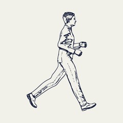 Fototapeta na wymiar Businessman running forward. Abstract illustration. Modern lifestyle metaphor. Web icon for application