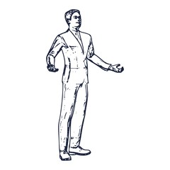 Silhouette of businessman in wizard pose. Web icon for application