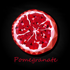 Pomegranate hand drown vector illustration isolated on black background. Poligonal design.