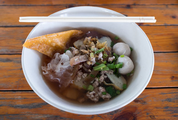 Asian food Beef and meat ball noodle soup