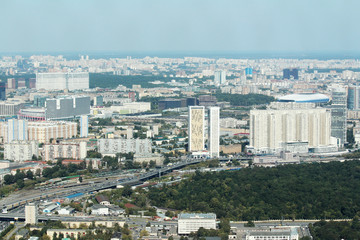 Fototapeta na wymiar Moscow panorama from the top of a tower in Moscow city business center
