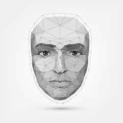 Human face, polygonal mesh, technology. Robot