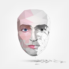 Сrumbling human face, mask, artificial face