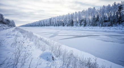 Winter landscape on the bank of the Moscow Canal.