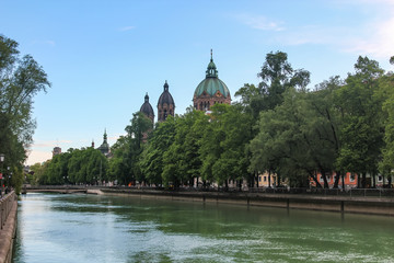 embankment of the river Isar in Munich in Bavaria