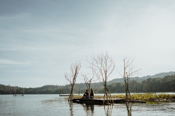 beautiful lake with friend together