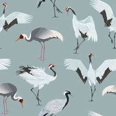 seamless pattern with cranes