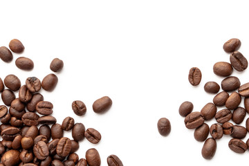 Roasted coffee beans for background with copy space area for text.