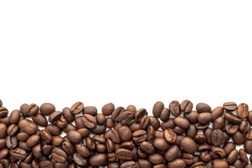 Roasted coffee beans for background with copy space area for text.