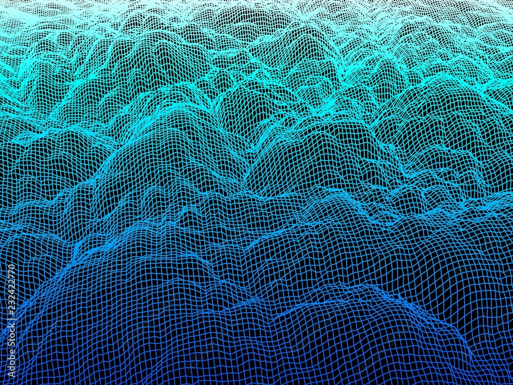 Poster digital landscape with mountains or clouds made of line grid