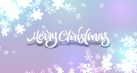 Christmas snowflakes background with falling snow and lettering or calligraphic greeting text
