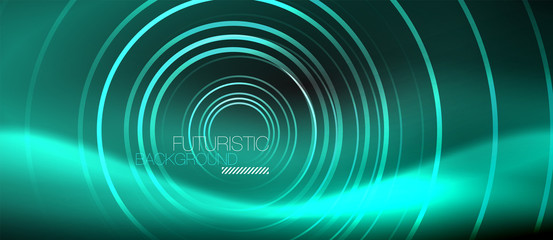 Dark abstract background with glowing neon circles