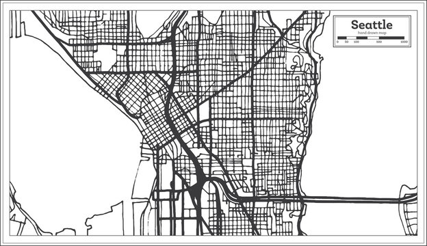 Seattle USA City Map in Retro Style. Outline Map.