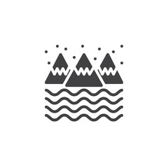 Winter landscape vector icon. filled flat sign for mobile concept and web design. Snow mountain and river waves simple solid icon. Symbol, logo illustration. Pixel perfect vector graphics