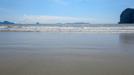 Fototapeta na wymiar beautiful sea and sand summer landscape scene at Pak Meng Beach Trang province,Thailand