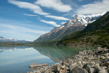 Glacial lake and mountains in Torres del Paine National Park, Patagonia, Chile