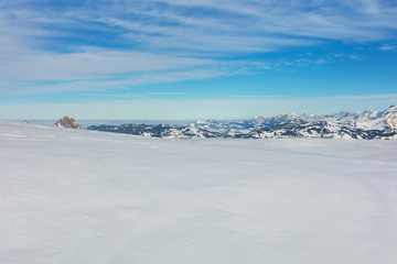 A wintertime view from the Fronalpstock mountain in Switzerland