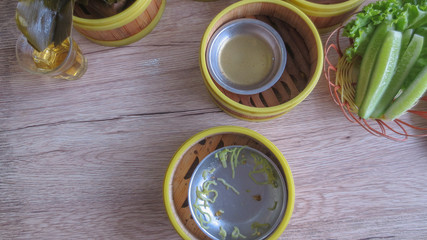An empty plate after eat Dim Sum in Chinese restaurant.