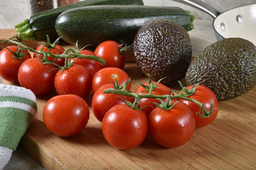 Fresh tomatoes, avocado and zucchini