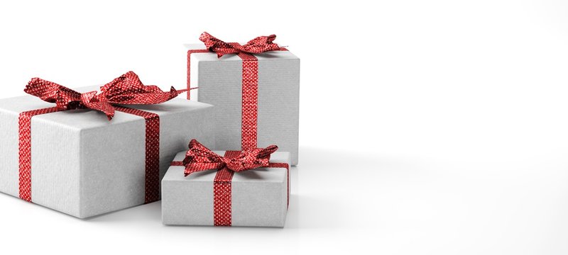 Gift Box With Ribbon And Red Bow Isolated On White