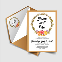 wedding invitation with watercolor flowers wreath vintage