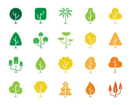 Geometric Trees color silhouette icons vector set