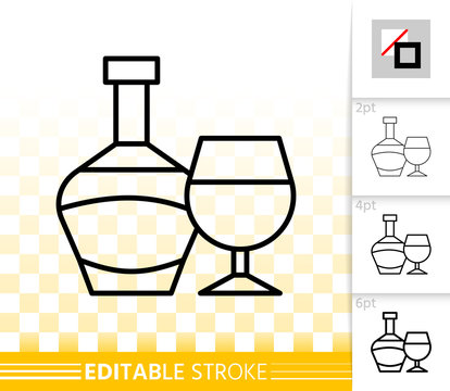 Bottle simple black line wine glass vector icon