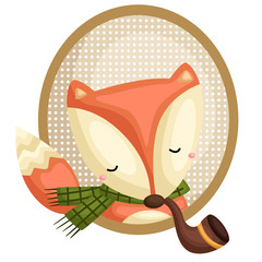 a vector of a fox wearing scarf and in a frame