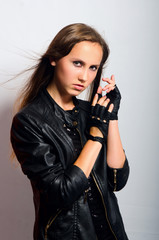 beautiful girl in leather jacket