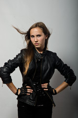 beautiful girl in leather jacket