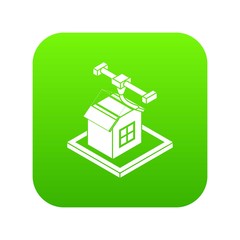 House d printing icon green vector isolated on white background