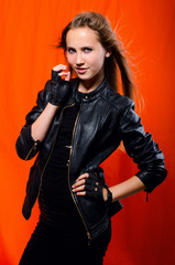 beautiful girl in leather jacket