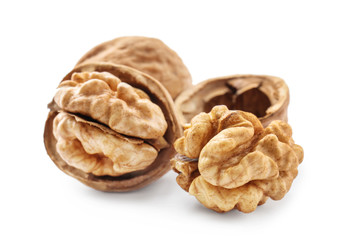 Tasty walnuts on white background