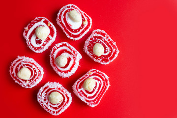 Eastern sweets. Lukum on a red background