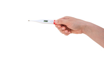 Hand of woman is holding digital thermometer