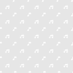 Cute seamless pattern with white musical notes on light grey background