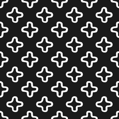 Black and white seamless pattern with outlined cross motifs in hand drawn style