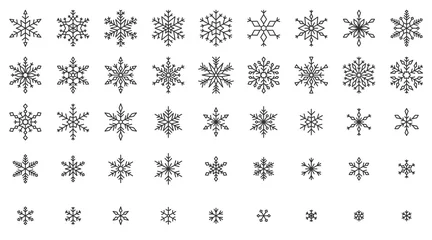 Fotobehang Snowflake simple black line icons snow vector set © Suesse