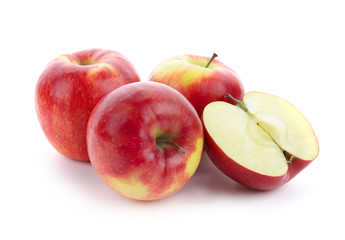 Ripe tasty apples on white background