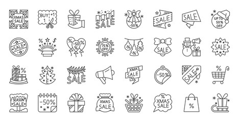 Super Sale deal simple black line icons vector set